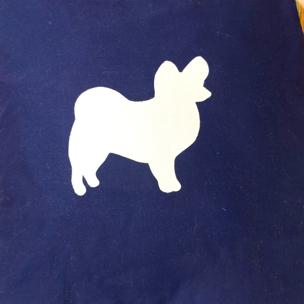 Navy canvas Papillon dog pillow cover. 15.5” square